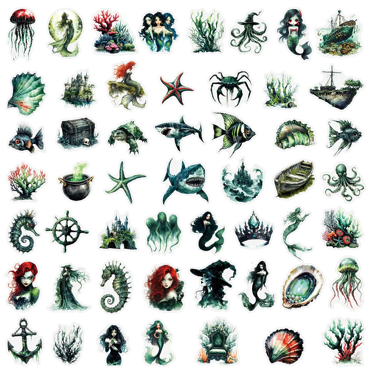 10/50PCS Transparent Cartoon Cool Sea Animal Mermaid Stickers DIY Skateboard Helmet Motorcycle Fridge Graffiti Decal Toys
