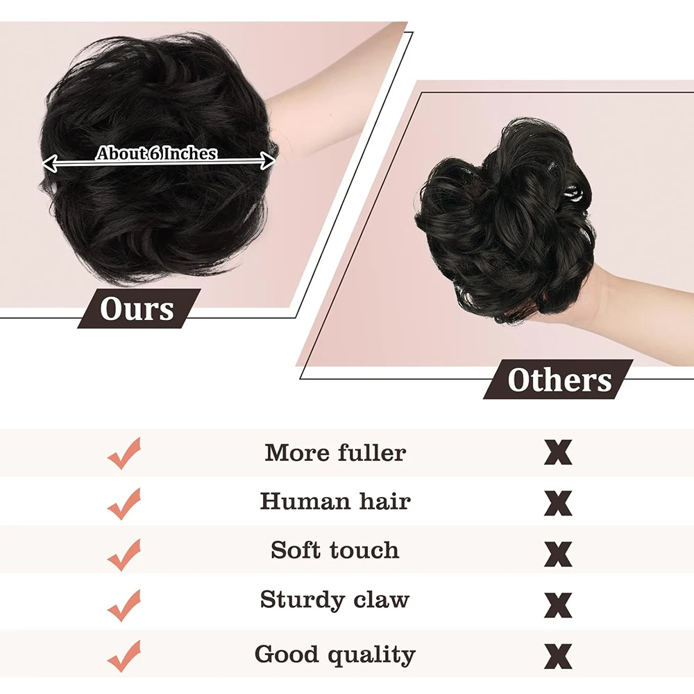 Bun sintético ondulado do cabelo para mulheres, Scrunchies desarrumado, grampo da garra na extensão do cabelo, updos hairpieces, preto, marrom,