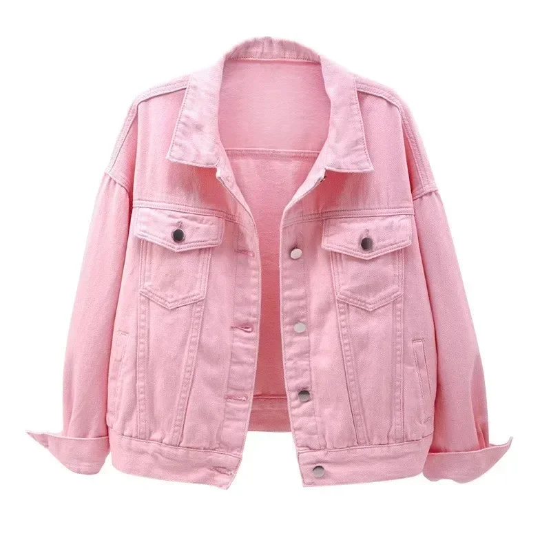 Women's Denim Jacket Spring Autumn Short Coat Pink Jean Jackets Casual Tops Purple Yellow White Loose Tops Lady Outerwear