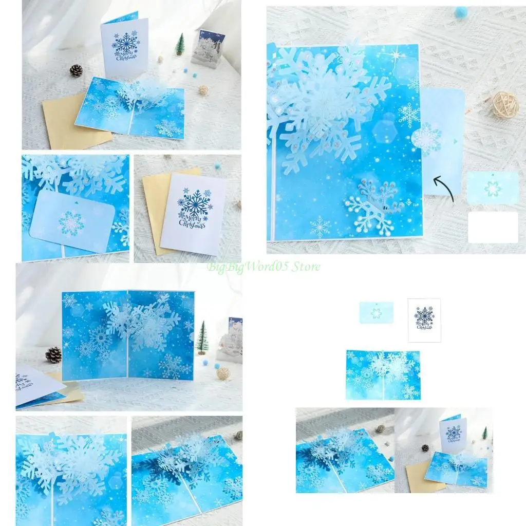 

24TE 3D поздравительные рождественские открытки со снежинками, бумажная тарелка с конвертом, открытка