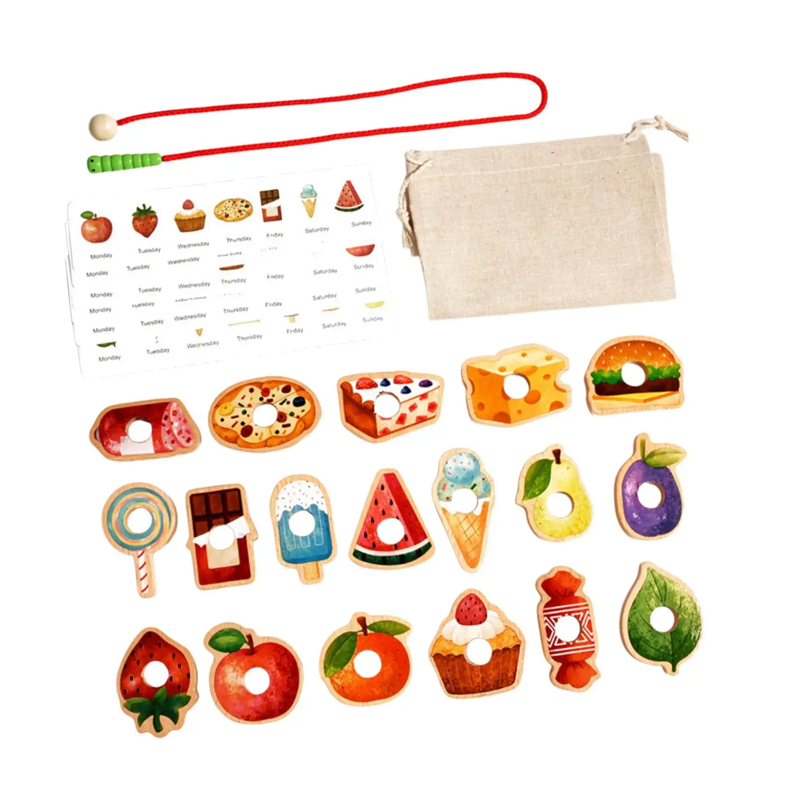 Lacing Beads Food Fruit Lacing Toy Threading Wooden Beads for Kids Children