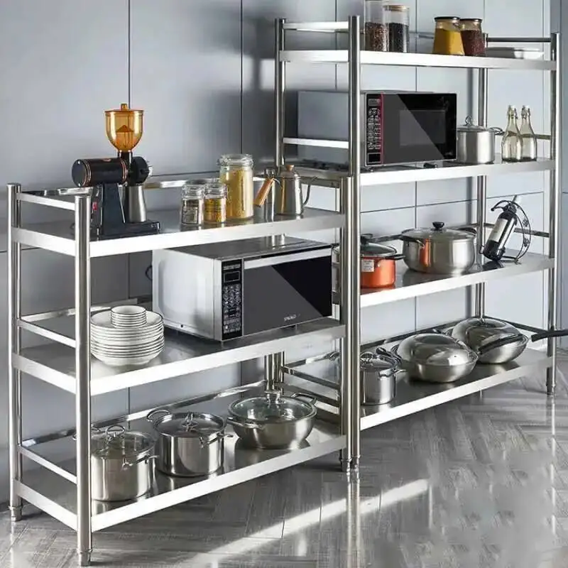 Shelves Floor-standing Kitchen Cabinets Storage Stainless Steel Microwave Storage Rack Home Furniture Multilayer Kitchen Cabinet