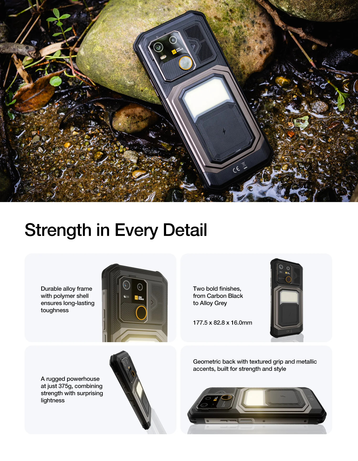 AGM G3 Rugged Phone 5G, Dimensity 7300, 10000mAh, IP68 Waterproof, Wireless Charging, Camping Light, 24(12+12)GB+512GB)