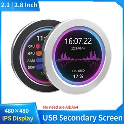 2.8 / 2.1 Inch USB Water Cooler Screen 480x480 Secondary Screen with Music Spectrum Analysis Function CPU RAM GPU Monitoring
