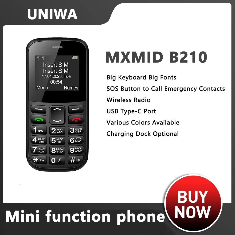 UNIWA MXMID B210 2G GSM Feature Phone Big Keyboard Big Fonts For Elderly  SOS Senior Mobile Phones Wireless Radio Russian Arabic