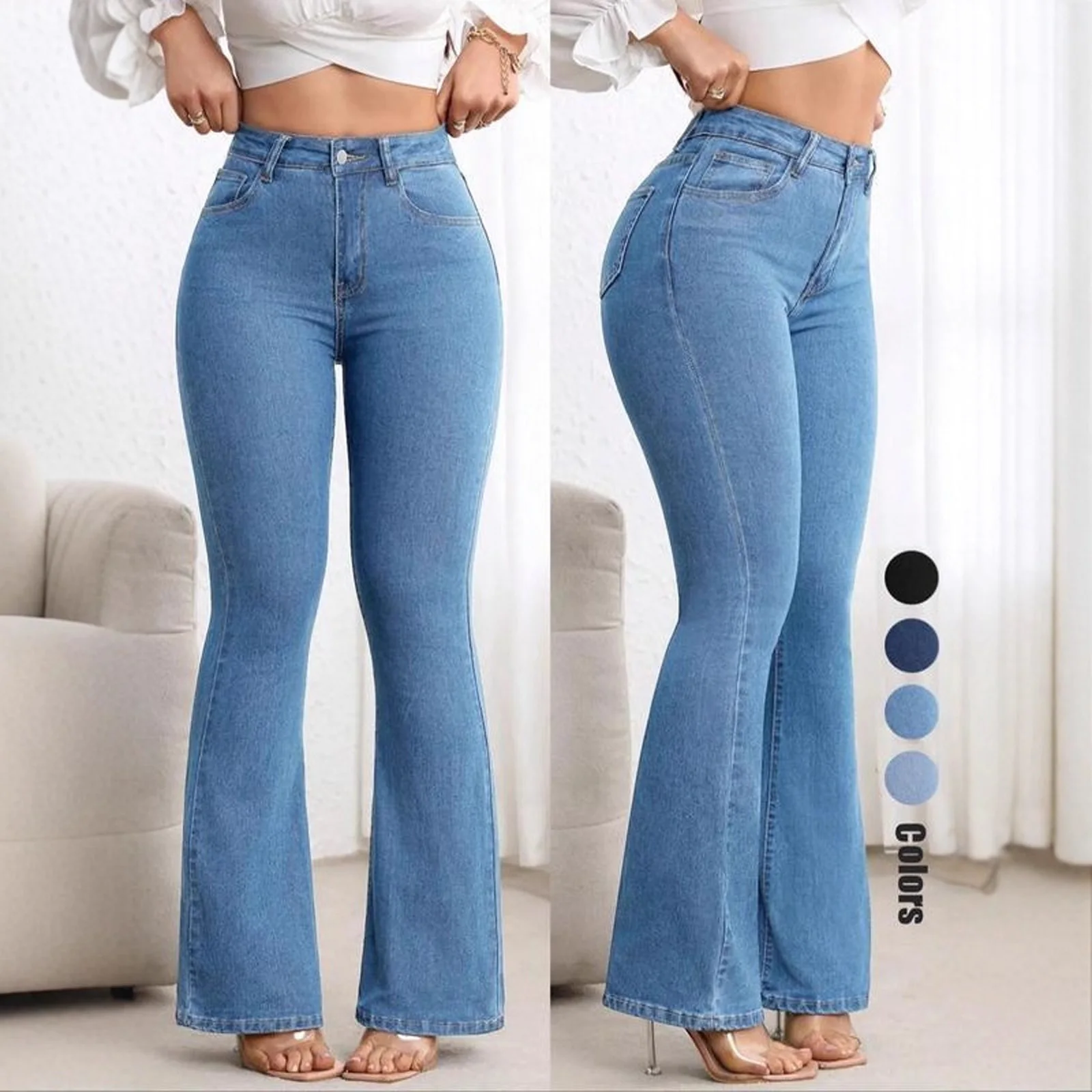 GlowChic High Waist Flare Jeans For Women Slim Fit Stretchy Denim Pants Casual Streetwear Daily Work Party Weekend Outfit