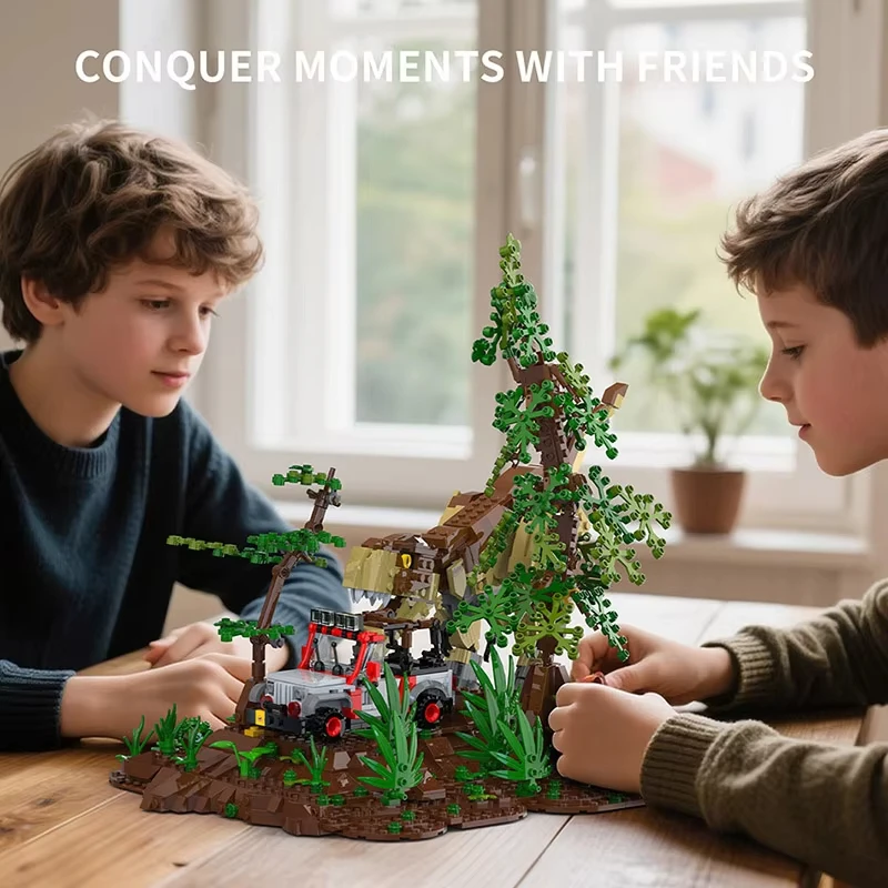 1555 個恐竜世界ビルディングブロックセットティラノサウルスレックスチェイス男の子のための知育玩具子供のクリスマスギフト