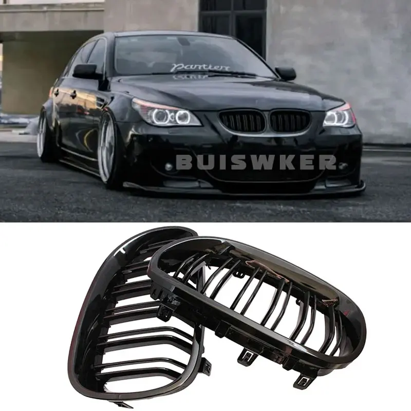

Для BMW E60 E61 5 серии 2003-2010, 1 пара, глянцевые черные передние решетки радиатора с двойными ламелями, аксессуары для автомобиля, купе