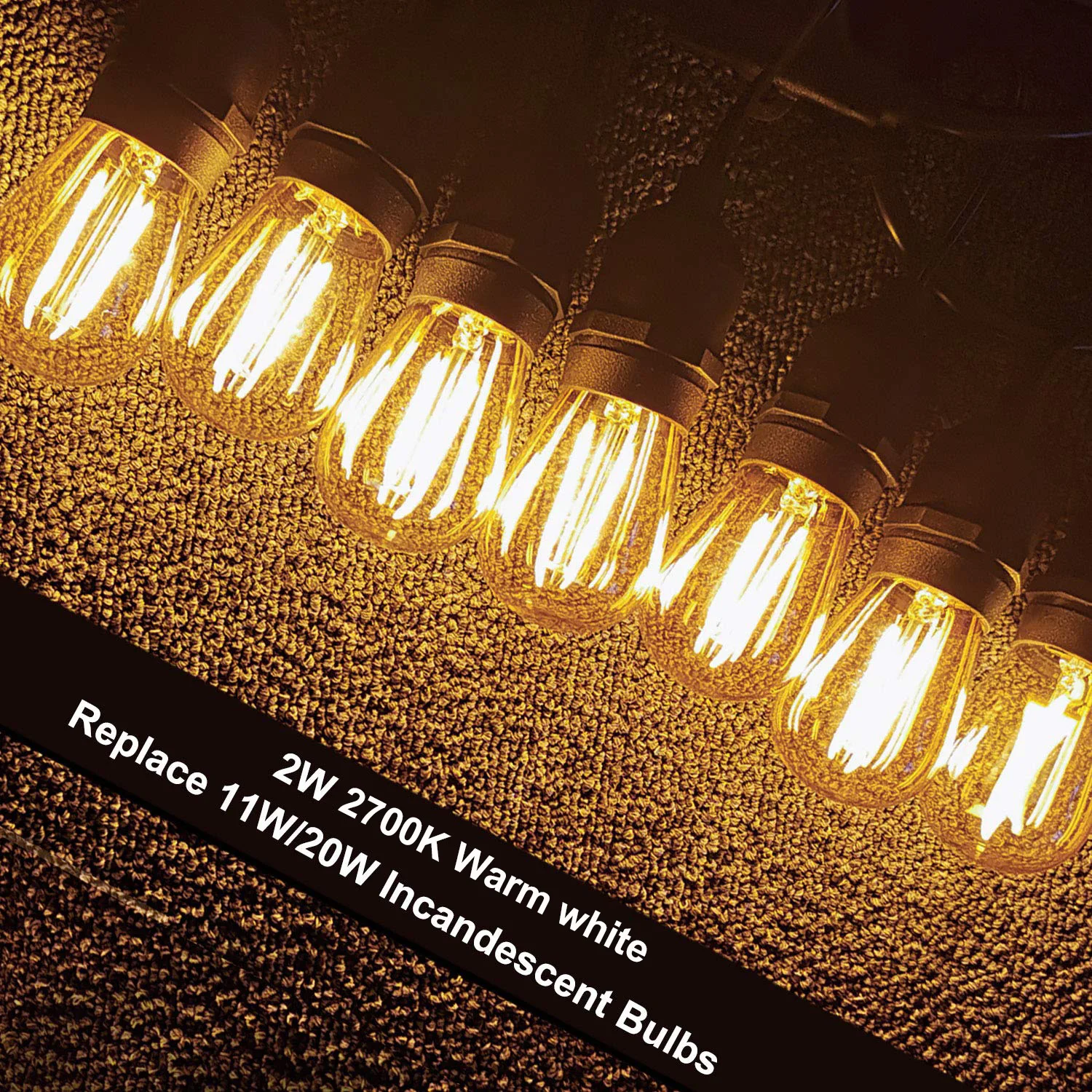 Genixgreen S14 2W String Light Bulb Warm White 2700K E27 Dimmable Waterproof Plastic Led Filament Vintage ST45 Replacement Bulbs