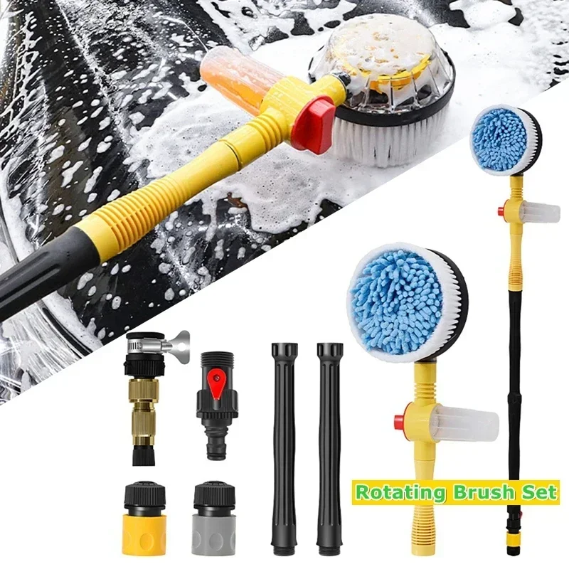 Portable Car Cleaning Brush Long Handle Microfiber Car Wash Brush Kit 360 Degree Automatic Foam Rotary Wash Mop Cleaning Tools