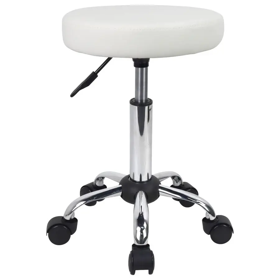

Adjustable Salon Chair Small Rolling Stool with Wheels for Spa Salon Massage Home Office White