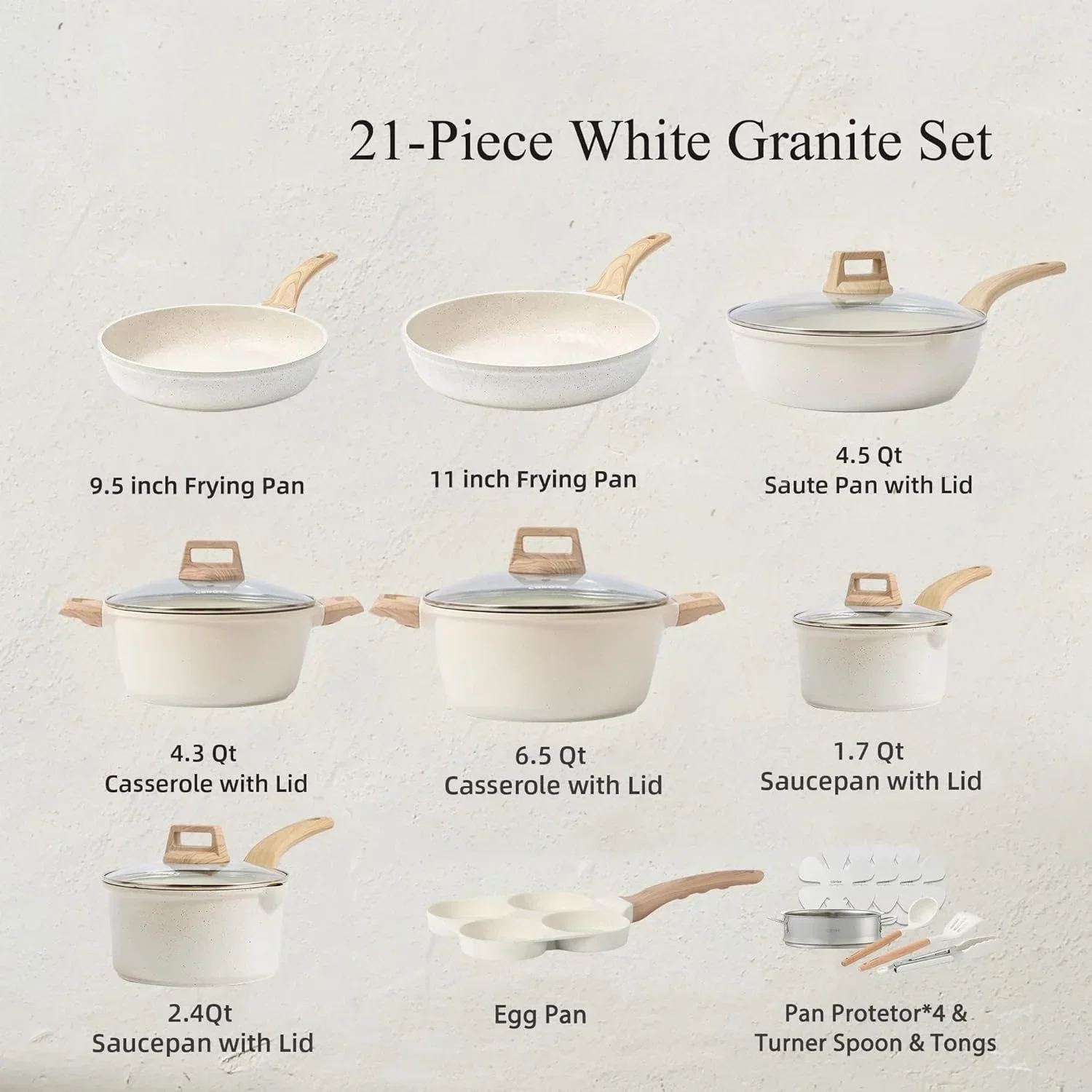 Hot Selling Write Granite Cookware Set Induction Bottom Pans Pots Nonstick Coating for Home Cooking