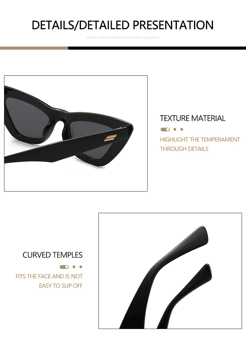 Neue Damen-Sonnenbrille mit Katzenohrenrahmen, prahlen Sie einen Vintage- und eleganten Stil. Die Katzenohr-Silhouette hilft, die Gesichtskonturen zu flachen 5262 – Detail 19