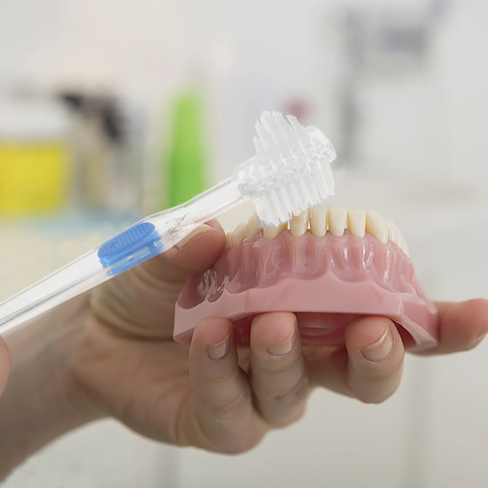 

3 Pcs Double Headed Toothbrush for False Teeth Cleaning Denture Brush Multi Tufted Firm Bristles Non Slip Handle Stain Removal