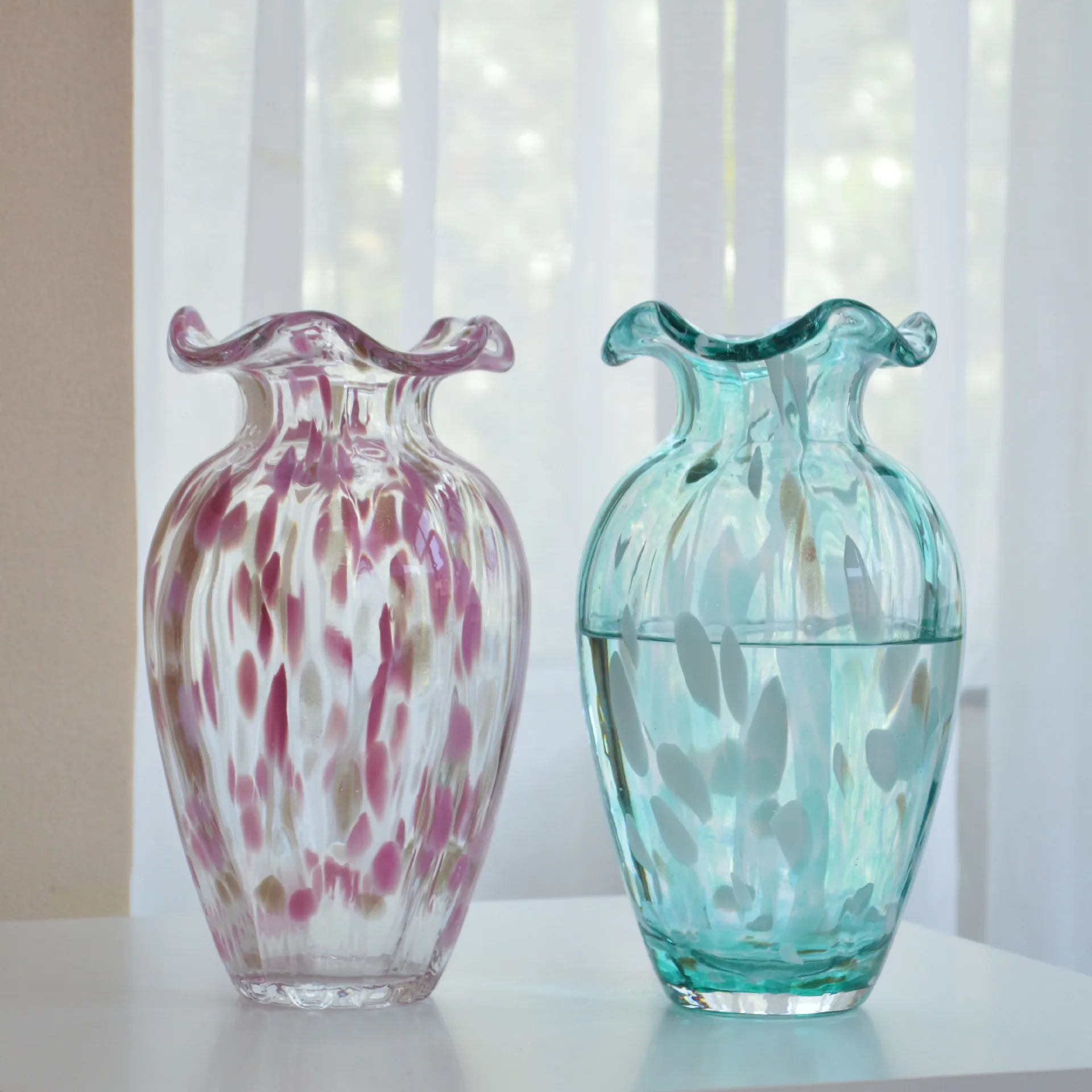 Medieval pink golden cherry blossom glazed vase high-end art living room dining table hotel entrance soft