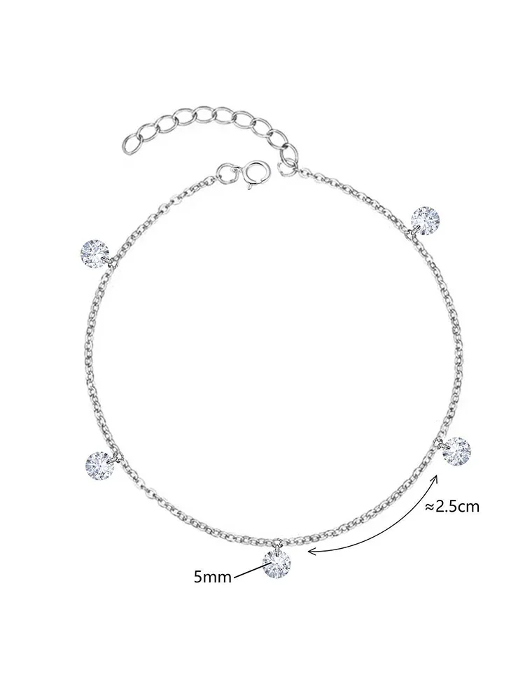 Bransoletka damska ze srebra próby 925 z pięcioma okrągłymi cyrkoniami, personalizowana, prosta, zaręczynowa, modna, wysokiej jakości, elegancka biżuteria.