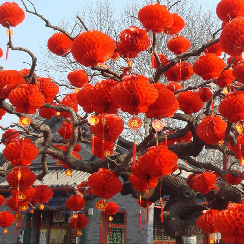 Lanterna tradicional chinesa de papel vermelho, lanternas impermeáveis Festival, decoração de ano novo 2023, 50 peças, 6 polegadas