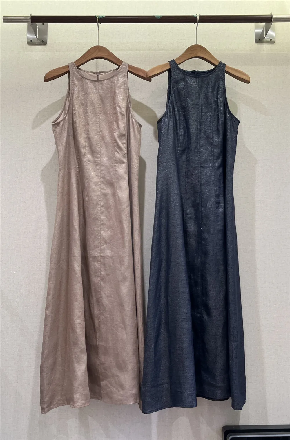 

Shiny Linen Sleeveless Vest Dress Women's Summer Waist Slimming Commuting A-Line Skirt