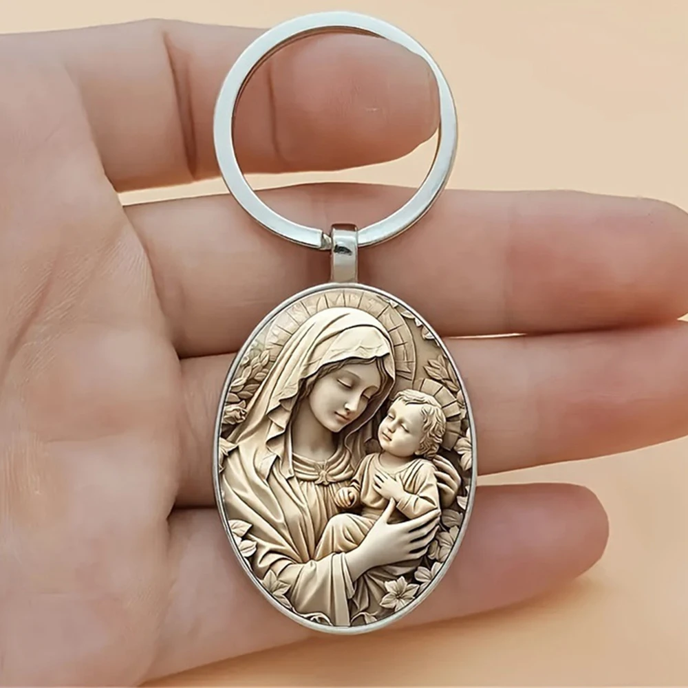 1Pcs Retro Virgin Mary Alloy Keychain - Unique Design of Religious Time Gem Suitable for Car Keys and Backpack Pendant Gifts