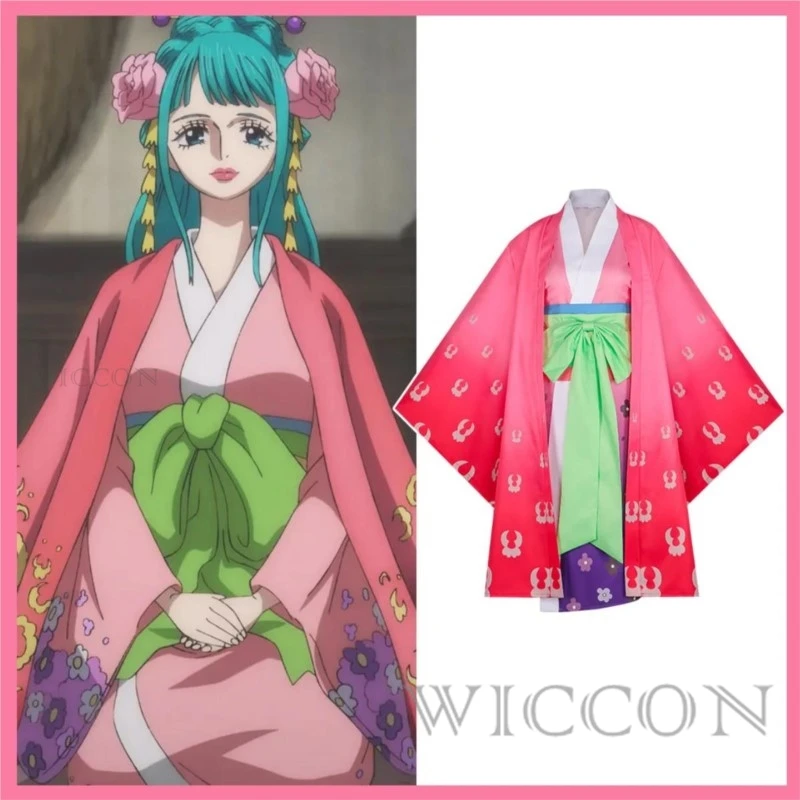 Anime Kozuki Hiyori Cosplay Costume Wano Kuni Country Princess Wig Japanese Kimono Cloak Bathrobe Woman Sexy Halloween Suit