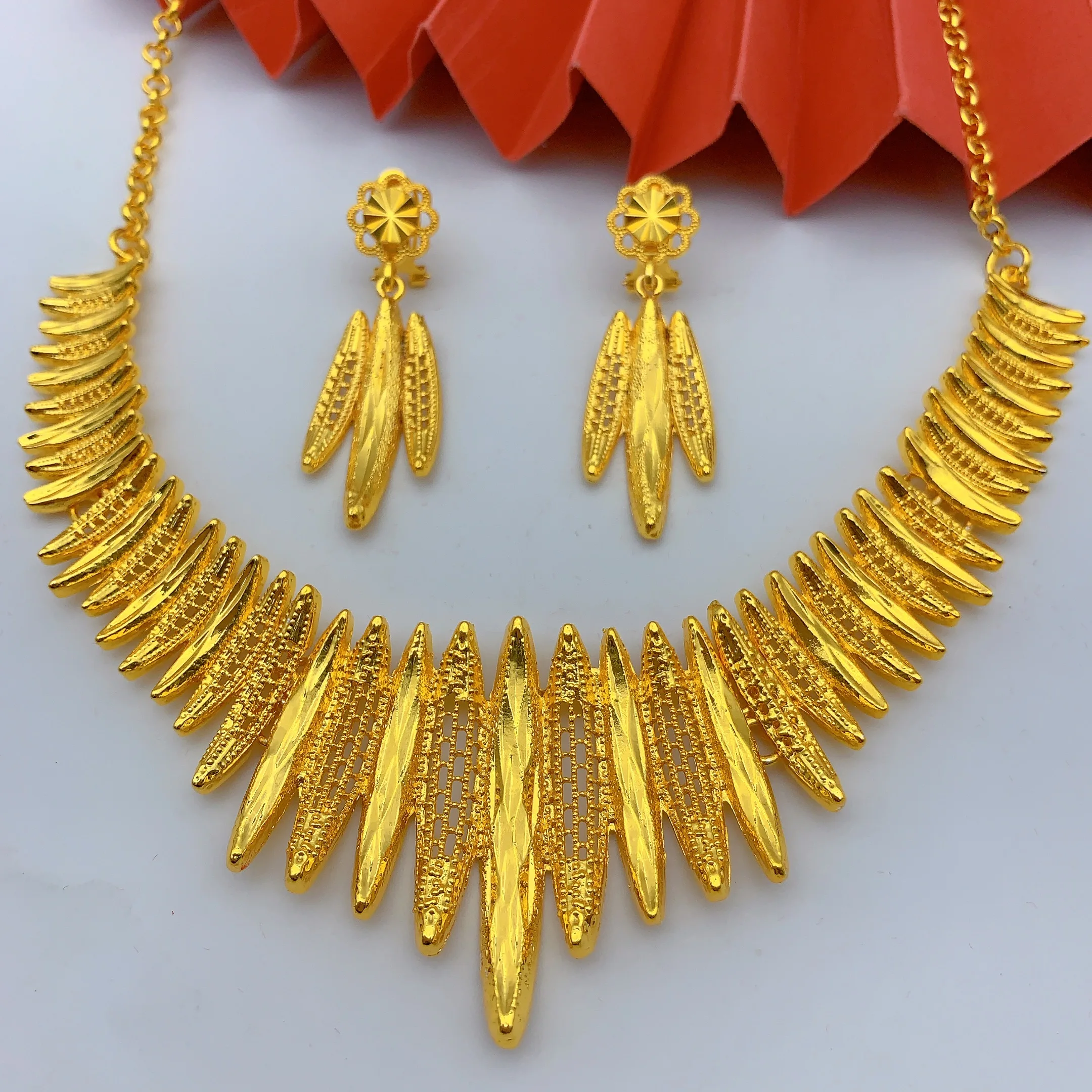 ANIID Dubai 24K Gold Color Jewelry Sets Wedding African Necklace Earrings For Women Nigerian Indian Bridal 2PCS Set Party Gifts - view 3