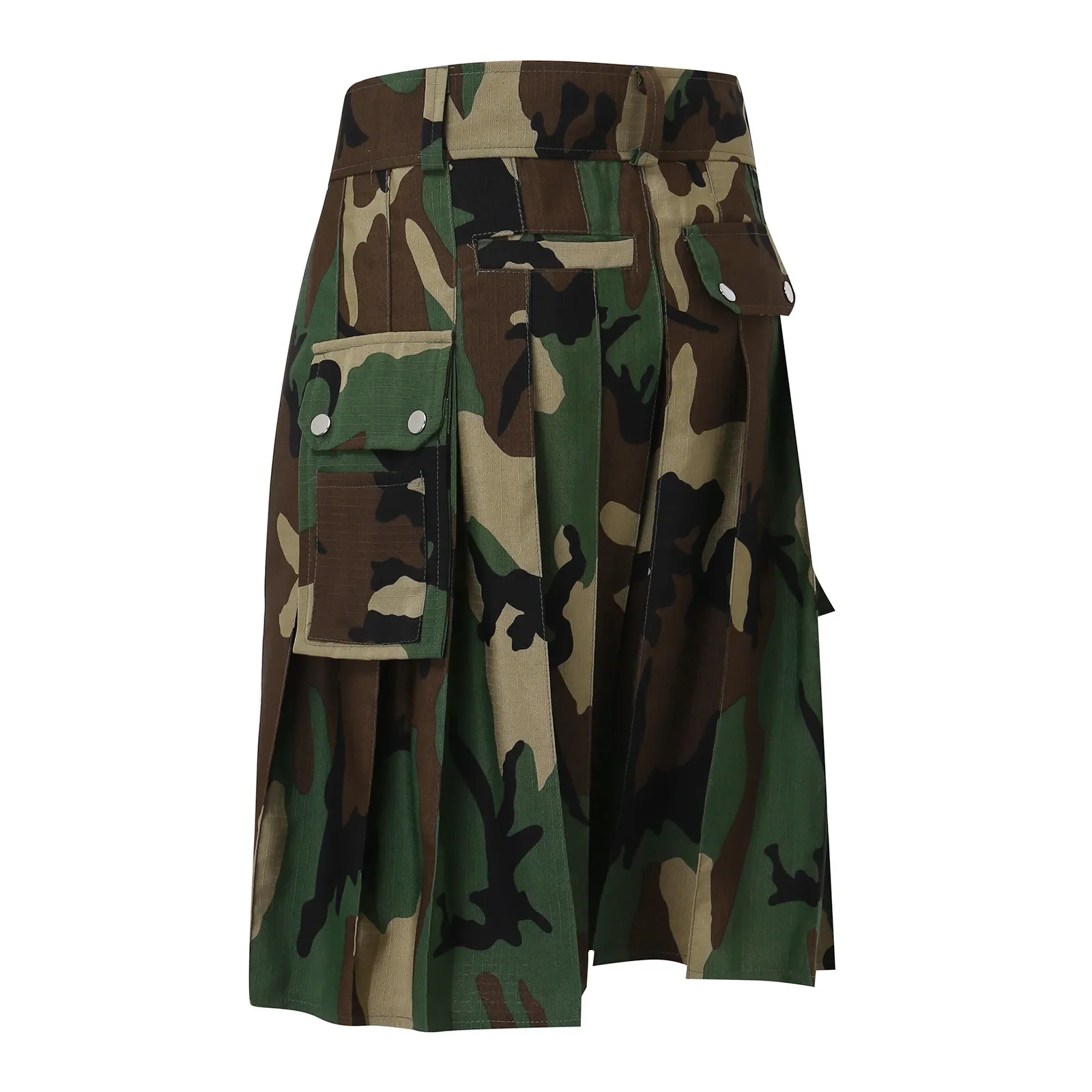 Camouflage Kilt moda uomo gonna stile scozzese Casual tasca a pieghe pieghettata medievale al ginocchio gonna Utility Tartan