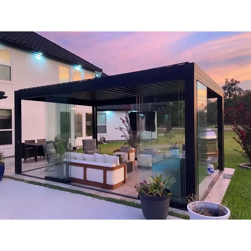 Outdoor Luxury Modern Pergola with Custom Aluminum Structure  Motor Louvered Roof and Hidden Drainage Aluminum Pergola