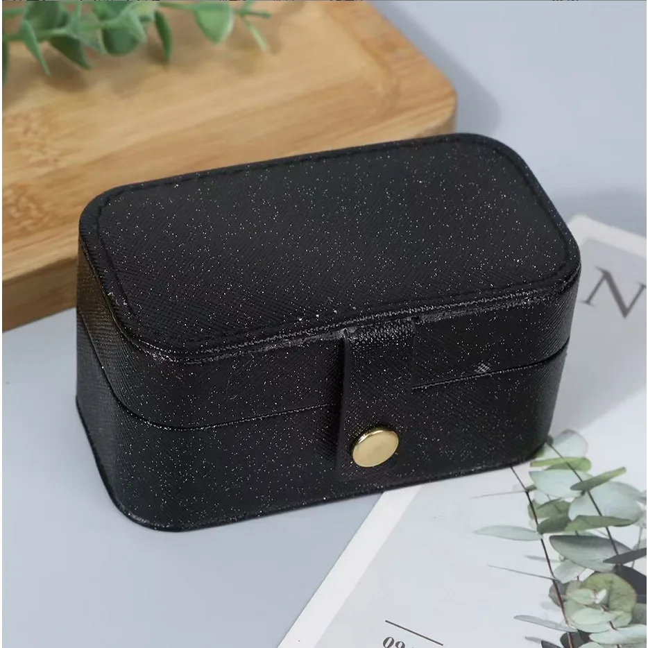 1pcs Black Shining Black Women Ring Earrings Boxes Single Layer Storage Ladies Travel Leather Jewelry Casket Classic 2024