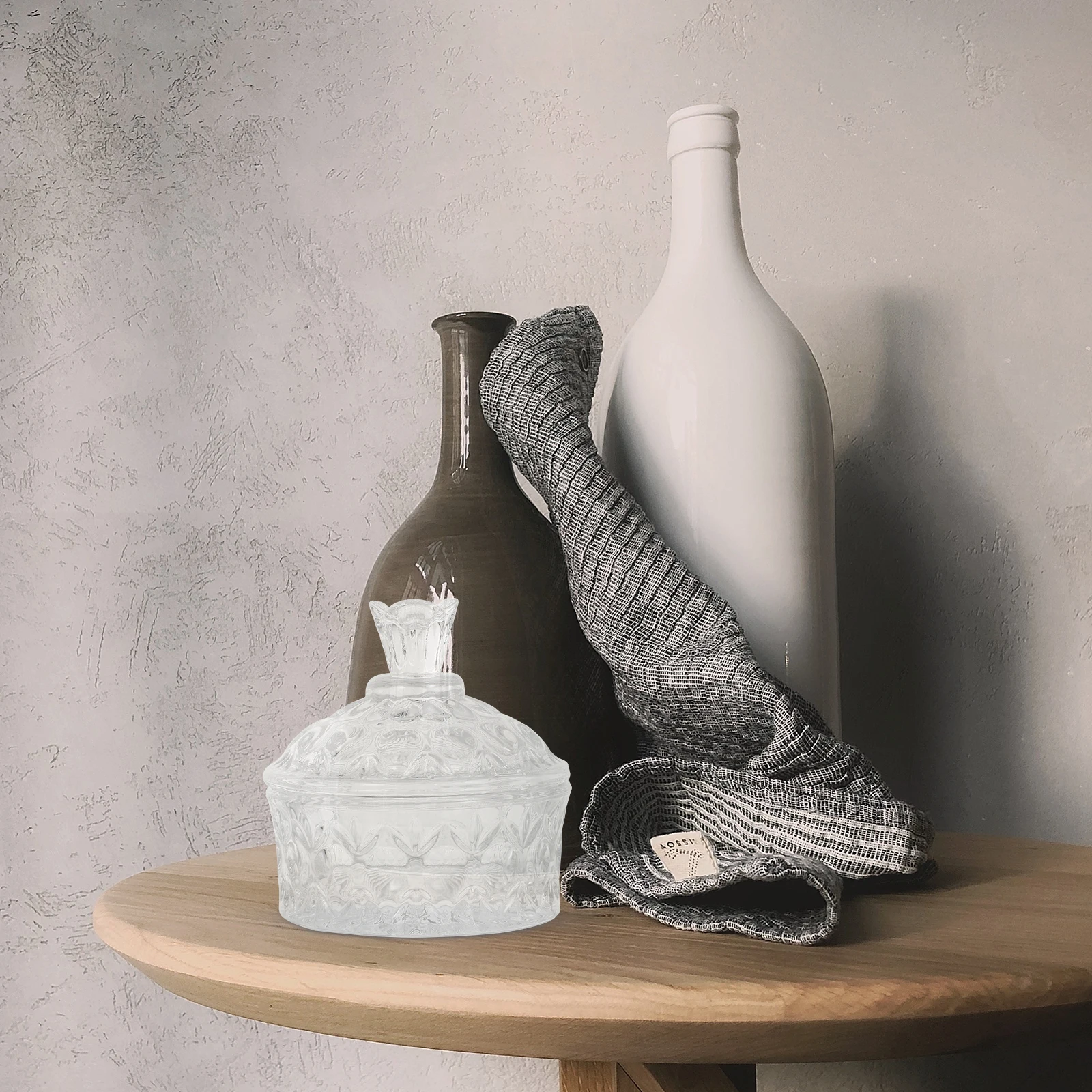 

1Pcs Jewelry Storage Glass Embossment Jar Decorative Box for Rings Necklace Desktop Organizer Jewelry Embossment Jar