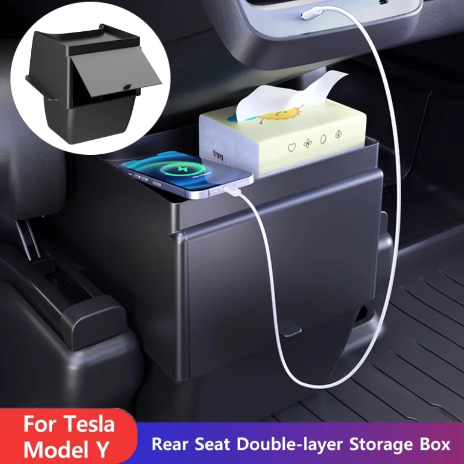 

Center Console Storage Box for Tesla Model Y 2021-2025 Car Rear Seat Floor Storage Box Tray Center Console Organizer Accessory