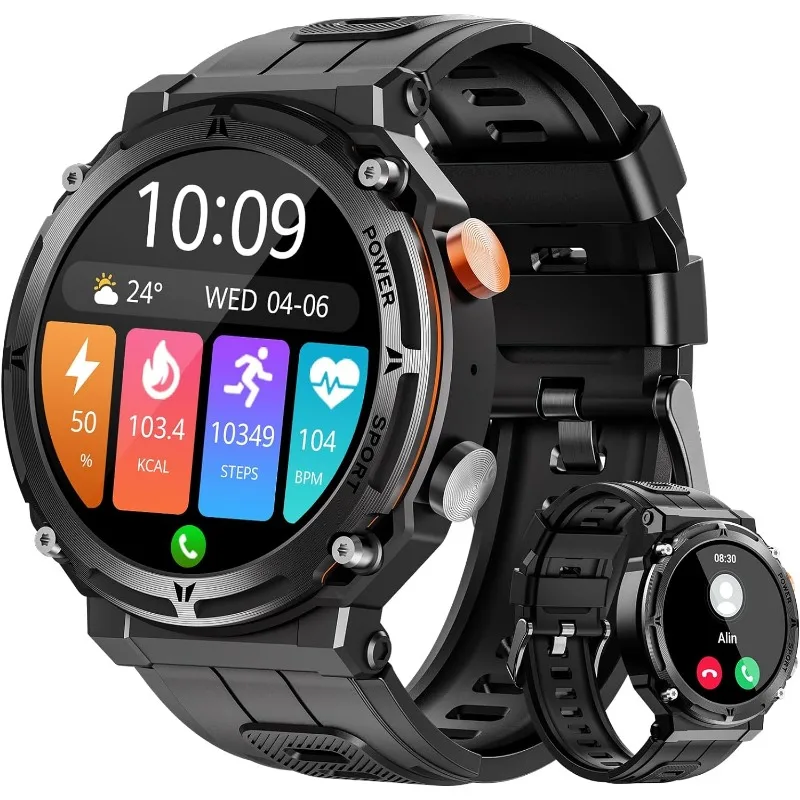 Military Smart Watches for Men, 5ATM Waterproof Rugged Smart Watch with Bluetooth Call (Answer/Dial Call),1.39” HD IP68 Fitness