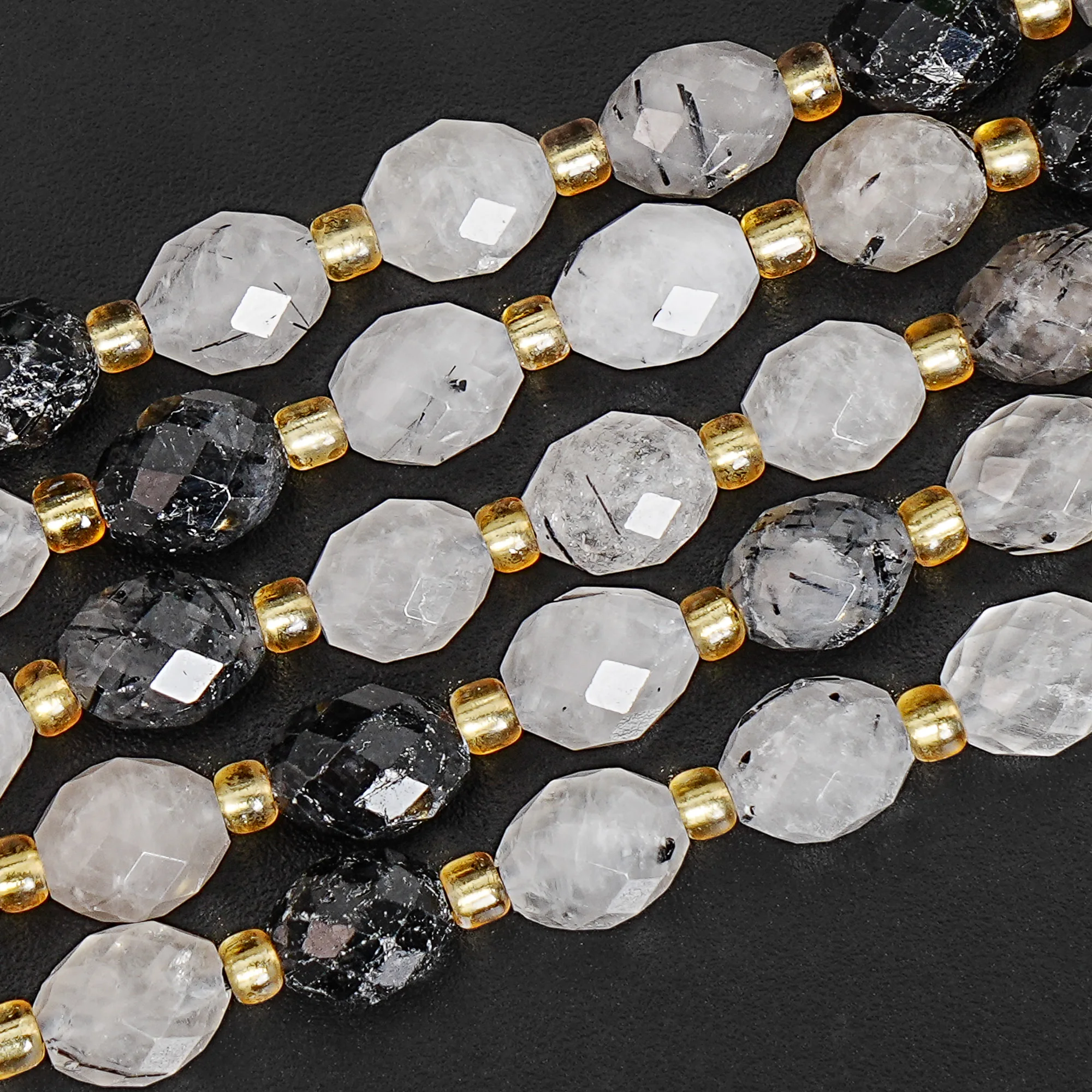 

Natural Faceted Black Rutilated Quartz Beads 8mm Black White Rhombus Cut Loose Beads for Jewelry Making DIY Bracelet Necklace