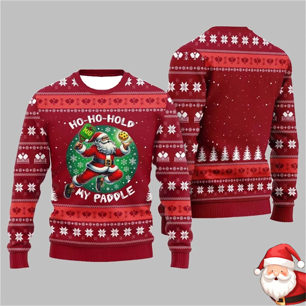 

Hold My Paddle Pickleball Christmas Ugly Sweatshirt For Men Sport Santa Claus Long Sleeve Loose Ugly Sweater Festival Gift 2026