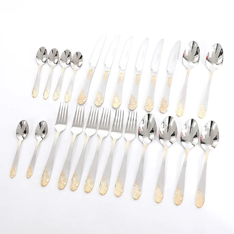 Steak set, tableware 24-piece set, stainless steel knife, fork and spoon set.