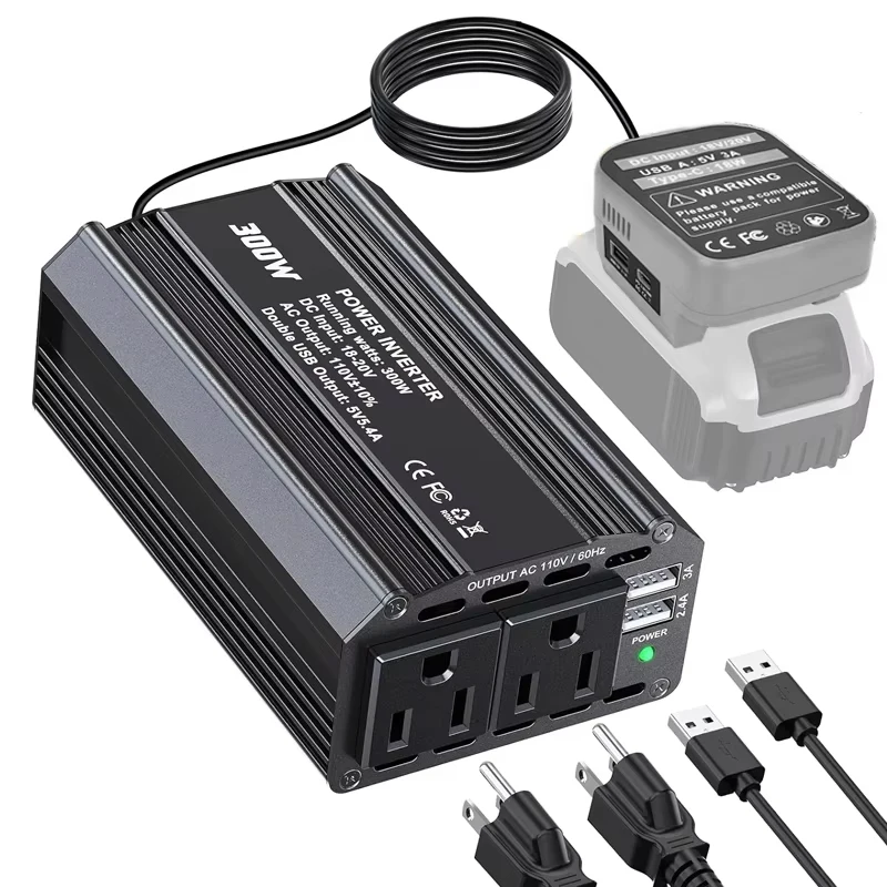 300W Car Power Inverter AC110V-120V Replacement For Dewalt 20VLi-ion Battery with USB Type-c Outdoor Inverter for Phone String