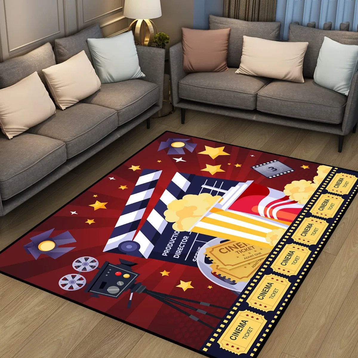 Vintage Cinema Home Movie Theater Modern Area Rugs Soft Floor Mat Non-Slip Carpets Indoor Decorative Living Room Bedroom Doormat