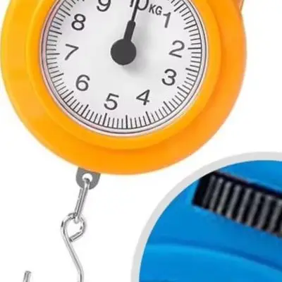 Portable Spring Scale With Iron Hook Small Household Food Weighing Tool For Kitchen Baking Ingredient Measurement Blue Yellow