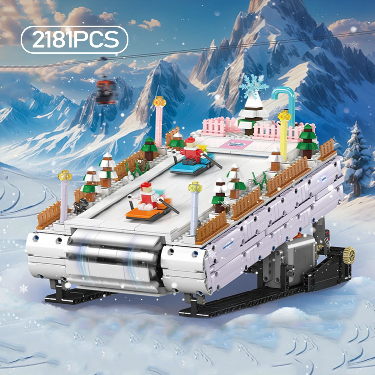 Creative Transformable Ski Resort Building Blocks Assembly Model Mechanical Interactive Puzzle Toy for Boys Girls Gift Display