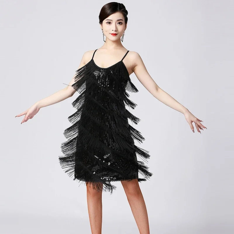 Women's Flapper Dress Sequin Tassel Latin Party Cocktail Dress Ballroom Dance Costume Vintage Fringe  Dress