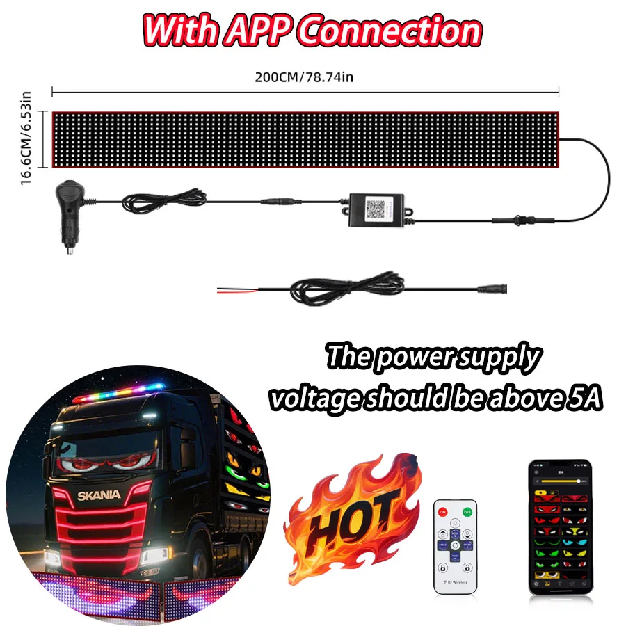 LED Truck Auto Devil Eye LED Pixel Paneel Licht Auto voorruit Truck Eye Voor Board Voorruit 12V Auto Graffiti scrollende vrachtwagen lig