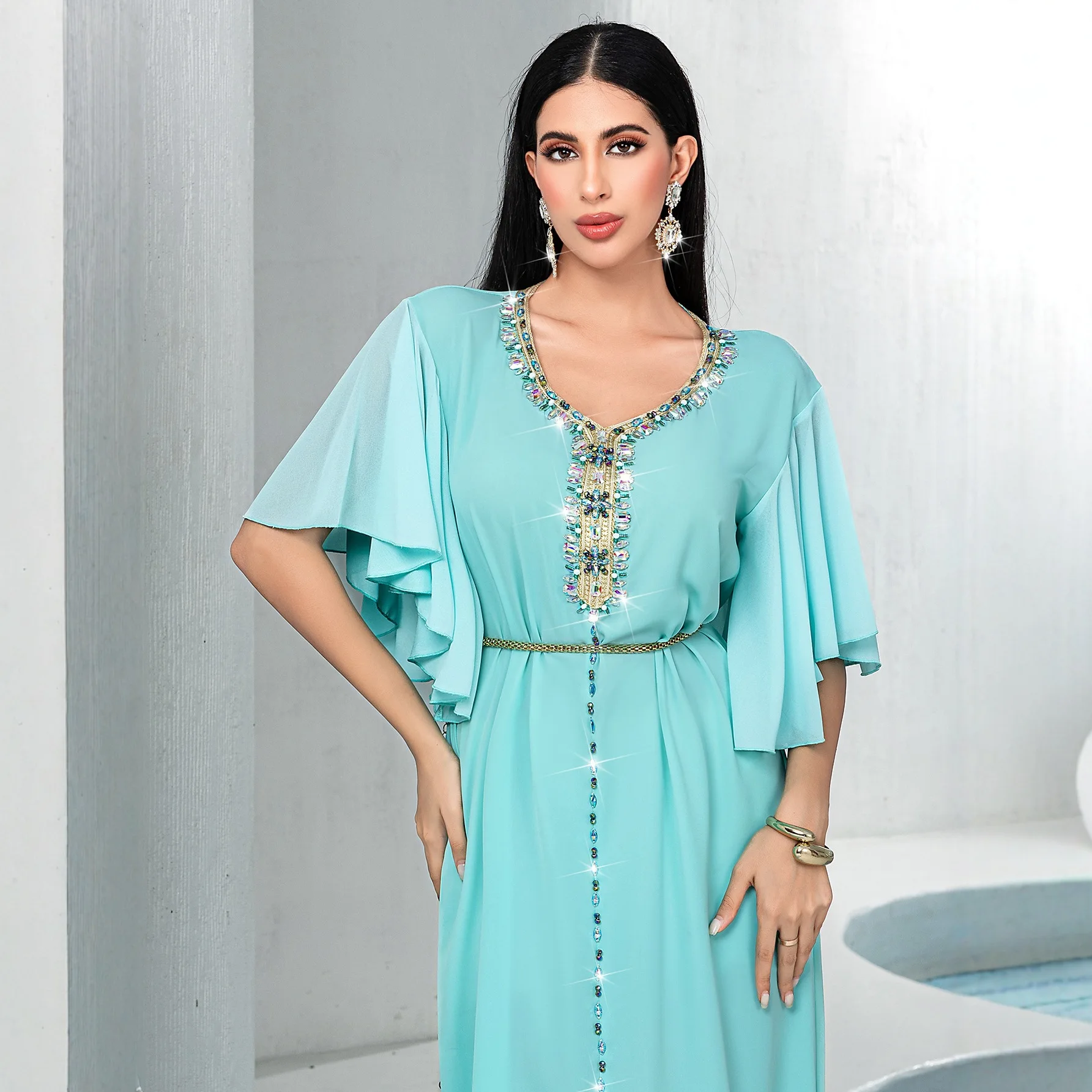 

Модное женское мусульманское праздничное платье Dubai Diamonds Jalabiya Abaya, турецкий кафтан, кафтан Eid Djellaba Kebaya, марокканский женский халат, платье