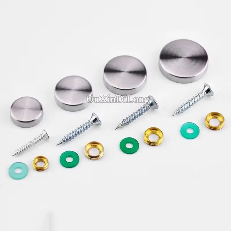 HOT 500PCS Stainless Steel Advertisement Nails Screws Flat Glass Mirror Nails Advertising Fixing Decorative Covers Caps