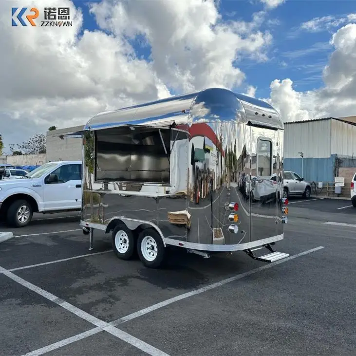 Concession Food Trailer Ice Cream Cart Mobile Street Ice Cream Coffee Kiosk With Full Kitchen Equipments Airstream Food Truck