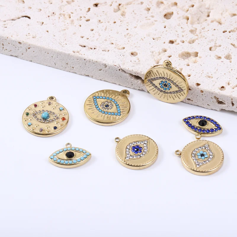 Golden Zircon Devil Eye Pendant Stainless Steel Pendant for DIY Bracelet Necklace Jewelry Making Wholesale