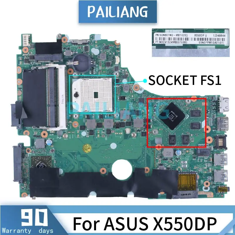 For ASUS X550DP Laptop Motherboard SOCKET FS1 60NB01N0 DDR3 Notebook Mainboard