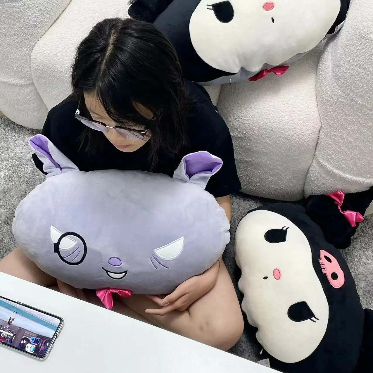 Very Soft Kuromi Baku Plushies Throw Pillow Stuffed Anime Comfortable Kawaii Cushion Blanket Sofa Bed Birthday Gifts