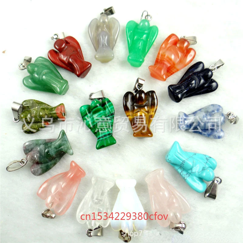 5pc Various Types Natural Stone Crystal Carved Angel Pendant Cupid Jewelry Necklace Earring DIY Fashion Charm Accessories