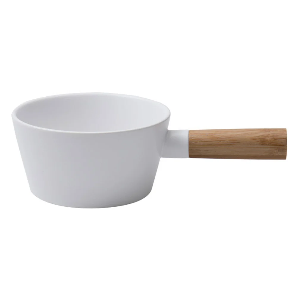 

1Pcs Ceramic Soup Bowl Wood Handle Multifunctional Noodle Bowl Fruit Dessert Food Container Ceramic Food Container