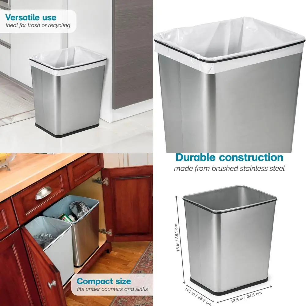 

7-галлонное мусорное ведро под раковиной с противоскользящим резиновым основанием и матовой нержавеющей сталью
