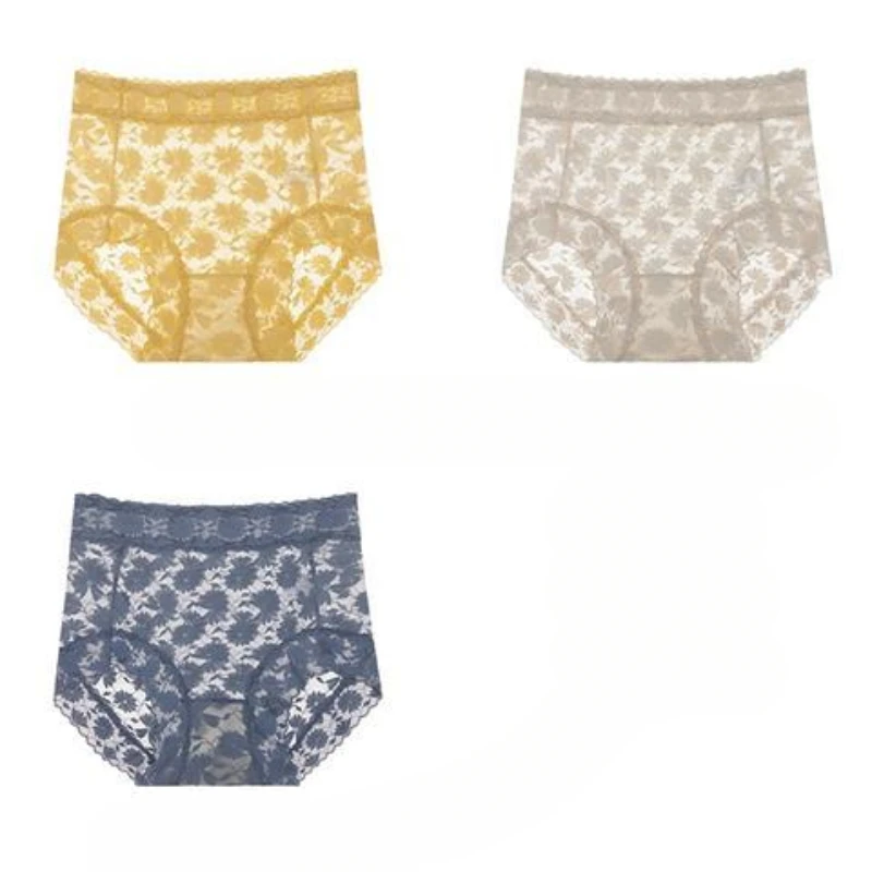 

Ice Silk Breathable Sexy Belly Lift Hip Large Size 95KG Shorts Summer 3 Pairs of High-waist Lace Women's Underwear [Shop Sales]